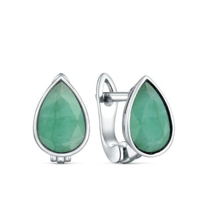 Серьги из серебра с изумрудом родированные HE1031-EM1-LK