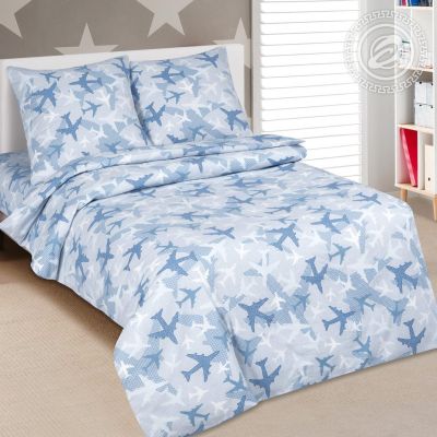 Sale! КПБ Самолетики голубые-поплин-1,5 спальн. арт.912