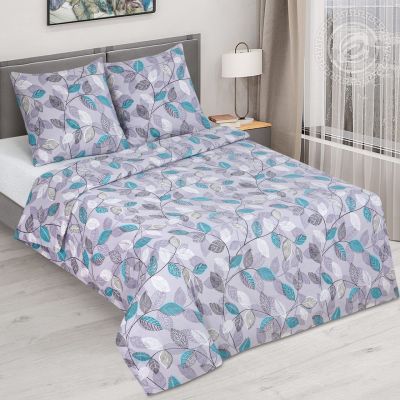 КПБ Серебряные листья-бязь ПРЕМИУМ- Евро  с простынью на резинке арт.532