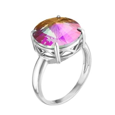 Кольцо из серебра с кристаллом Swarovski родированное 925 пробы 0042к-001VL
